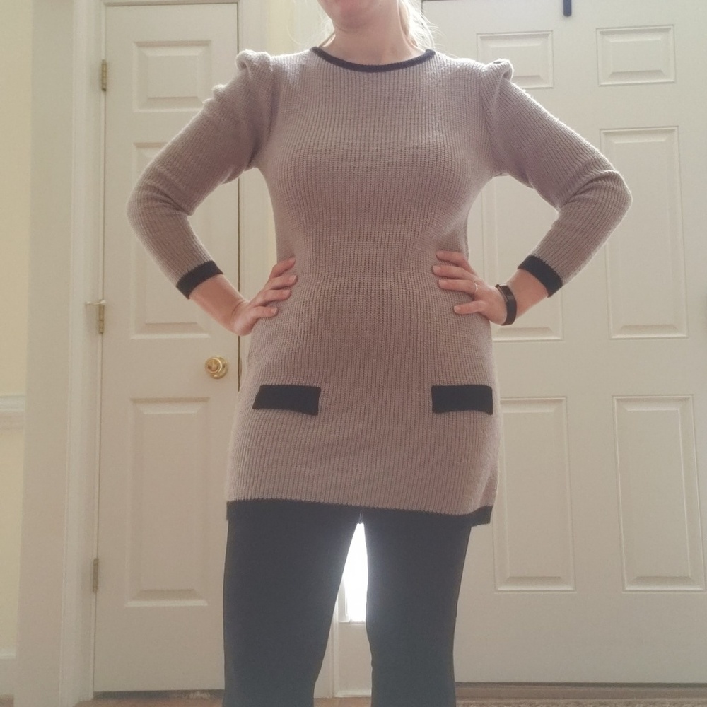 Vintage 80s Neiman Marcus Tunic Sweater‎ Knit Dress Brown Size Small